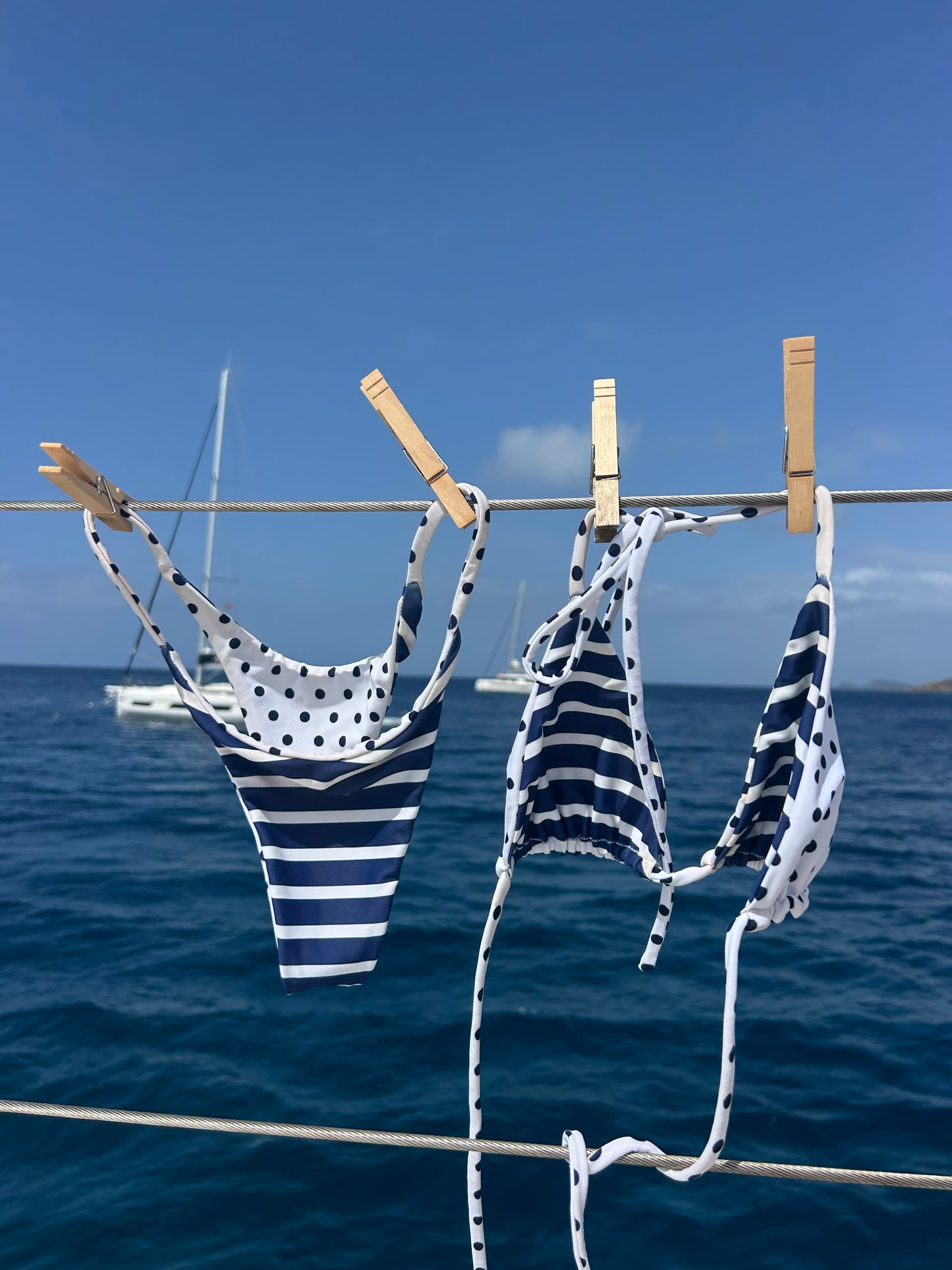 String Bottoms - Navy Stripes x Polka Dots